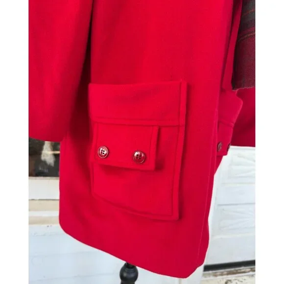 Vintage 80's Veloura Fleece Red Womens Jackect Coat With Scarf Sz 12 - Picture 9 of 14